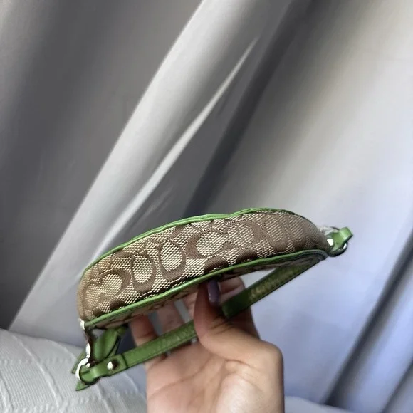 NWT Vtg COACH Green Brown Daisy Flower Fruit Slice Leather Coin Purse Keychain - Picture 3 of 5